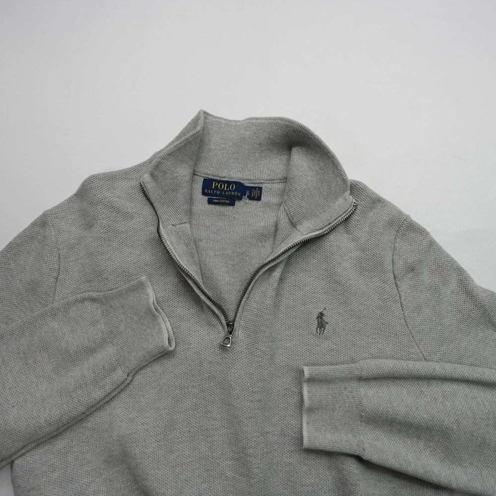Polo Ralph Lauren Sweater Men's Large Gray long sleeve 1/4 zip preppy Pima Cottn